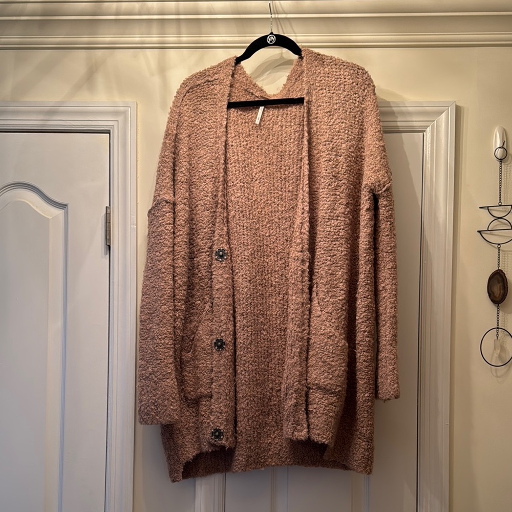 Free People Pink Chunky Knit Cardigan Sweater